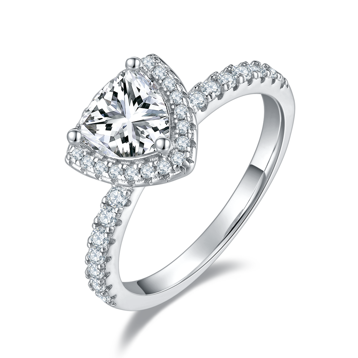 Light luxury triangle S925 silver plated white gold moissanite diamond women's ring 1.0 carat D-grade